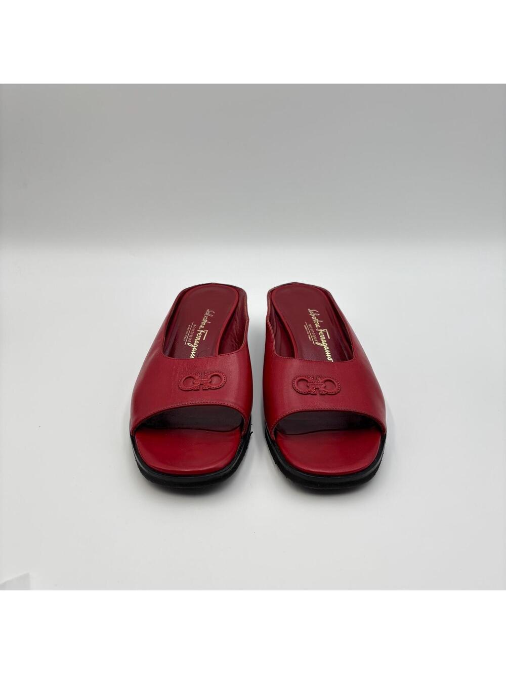 Salvatore Ferragamo Red Leather Wedge Slide Sandals – Size 37 - Picture 2 of 6
